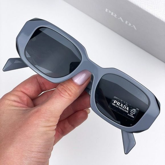 Prada PR17WS 11N09T Sunglasses Marble Gray Graphite Black Rectangle Unisex - Picture 1 of 13